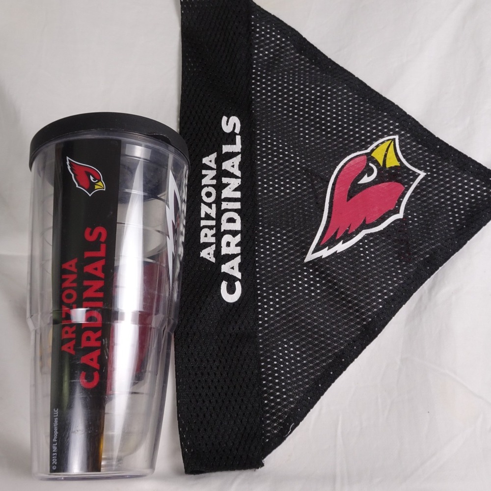 Arizona Cardinals dog jersey bandana & water tumbler. Never used.